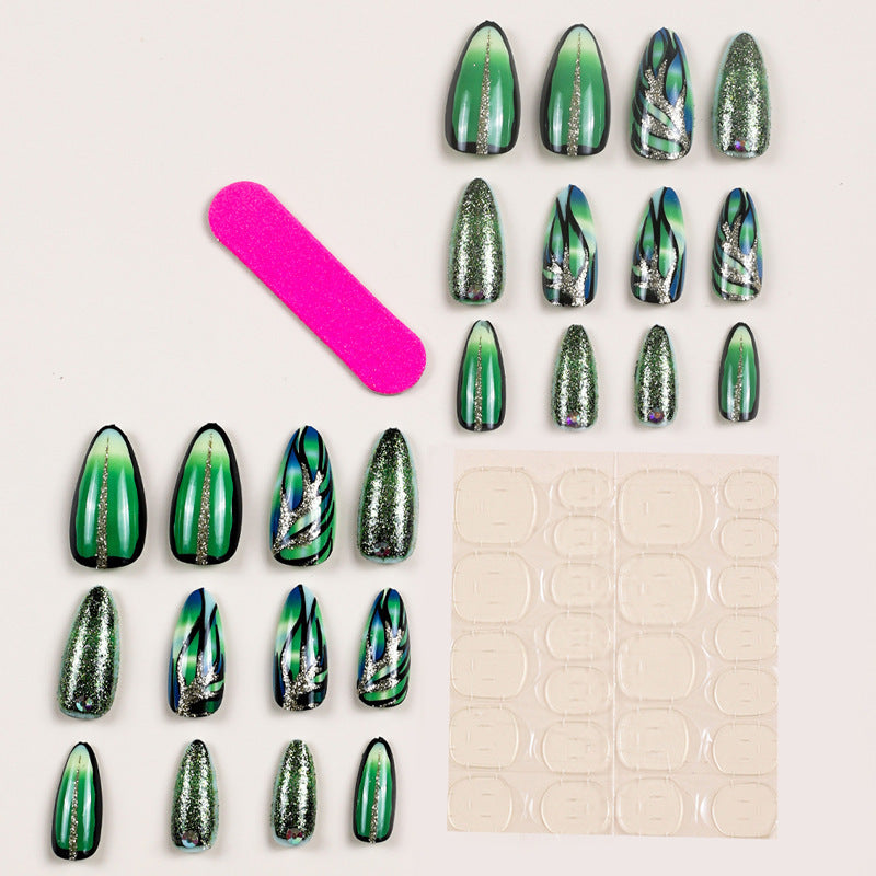 New FashionCracked Green Nail Tips - Pre-Made, Stylish, and Easy-homeunderwear