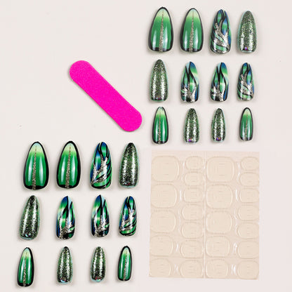 New FashionCracked Green Nail Tips - Pre-Made, Stylish, and Easy-homeunderwear