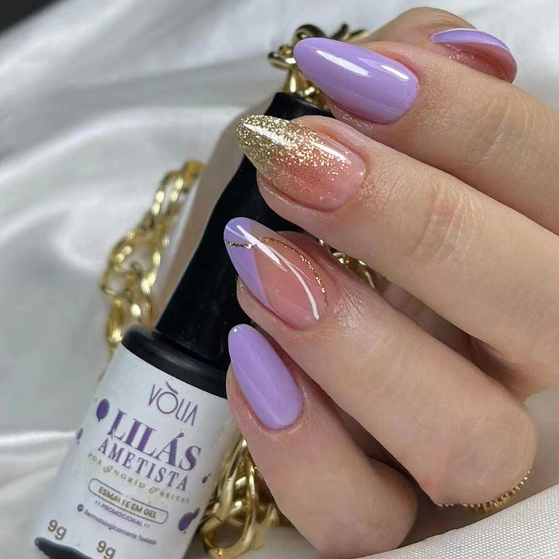 Ultra-Shiny Gradient Almond Nails with Purple Ombre French Tips