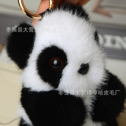 Cute Faux Mink Panda Keychain - Fuzzy Car Accessory