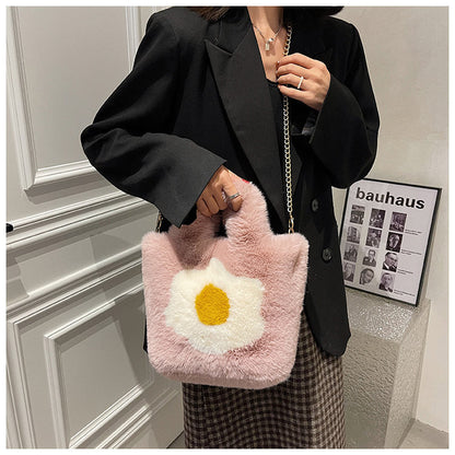 Fuzzy Fried Egg Handbag - Winter Shoulder Tote