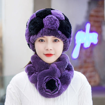 Winter Rex Rabbit Fur Ear Flap Hat & Scarf Set