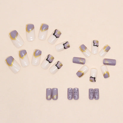 Lavender Purple Glitter Irregular Wave Euro Square Fake Nails 24-Piece Set-homeunderwear