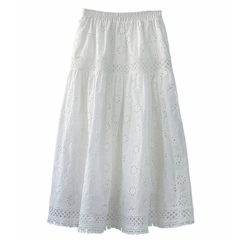 Hollow-out Embroidered French Swing Skirt