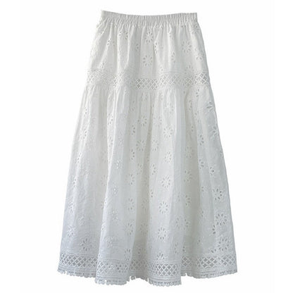 Hollow-out Embroidered French Swing Skirt