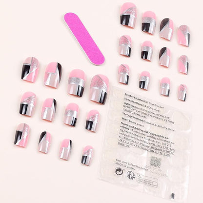 New FashionBlack and Pink Glitter Square Nail Tips