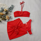 Milky White Blossoms Beach Vacation Wind Three-piece Set Swimsuit