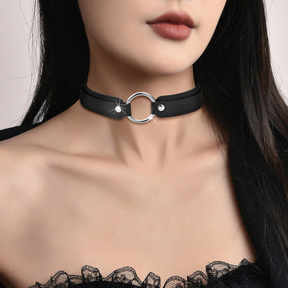 Metal Ring Rivet Leather Choker