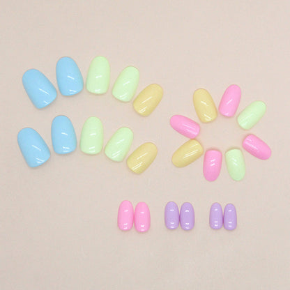 Cute Short Oval Multicolor Rainbow Nails for Summer