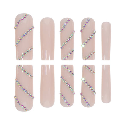 Long French Nail Tips with Skin-Tone Glitter