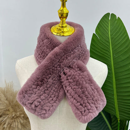 Hand-Knitted Real Rabbit Fur Scarf - Winter Accessory