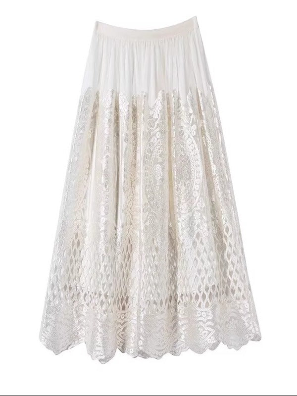 Hollow Out Embroidered Mesh Embroidered Skirt