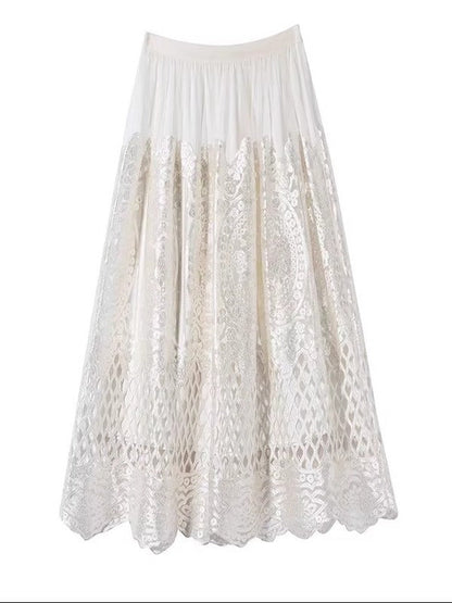 Hollow Out Embroidered Mesh Embroidered Skirt