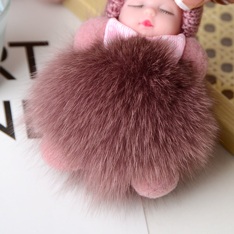 Cute Fox Fur Ball Sleepy Doll Keychain - Bag Charm