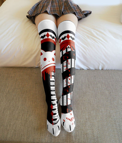 Spring and Autumn Print Japanese Lolita Cute Anime Knee Long Tube Velvet Socks