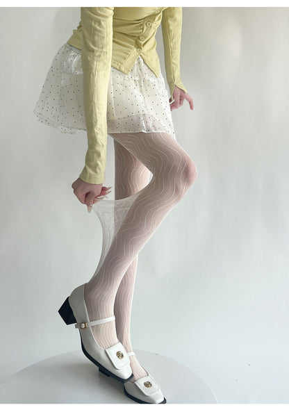 Sexy Thin Wavy Jacquard Lace Hollow Pantyhose