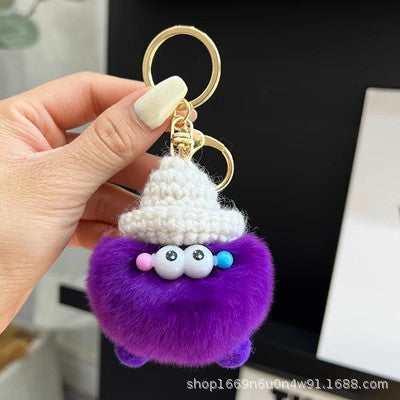 Cute Coal Ball Real Rabbit Fur Charm Keychain Accessory