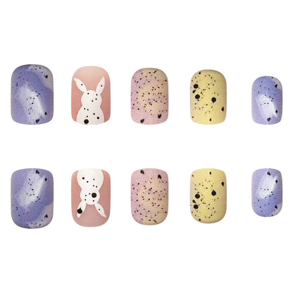 Easter Pink Short Square Matte Rabbit Egg Nails