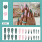 Fresh Matcha Green Nails Glitter French Diamond Long Ballet Wearable Fake Nails 24-Piece Set-homeunderwear