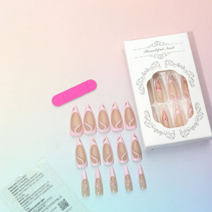 24 Pieces Pink Heart Drop-Shaped Long Nail Tips