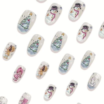 Cute Fairy Tale Christmas Snowman Snow Leopard Nail Tips