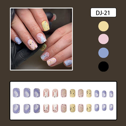 Easter Pink Short Square Matte Rabbit Egg Nails