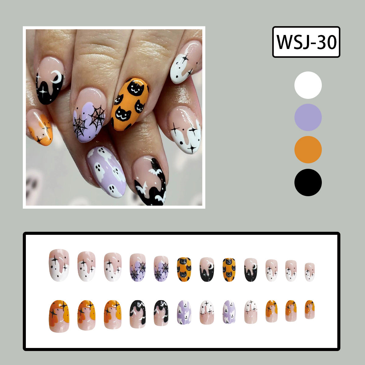 Oval Ombre French Tip Cartoon Ghost Demon Nebula Moon Nail Tips