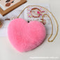 Fashionable Faux Fur Heart-Shaped Bag - Chain Crossbody Purse