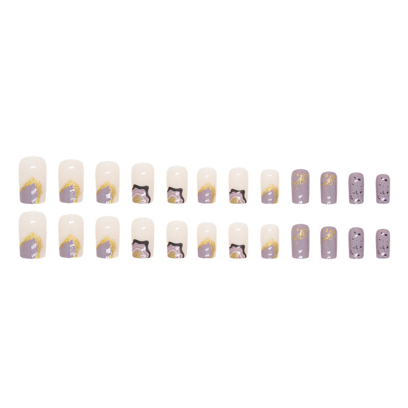 Lavender Purple Glitter Irregular Wave Euro Square Fake Nails 24-Piece Set-homeunderwear