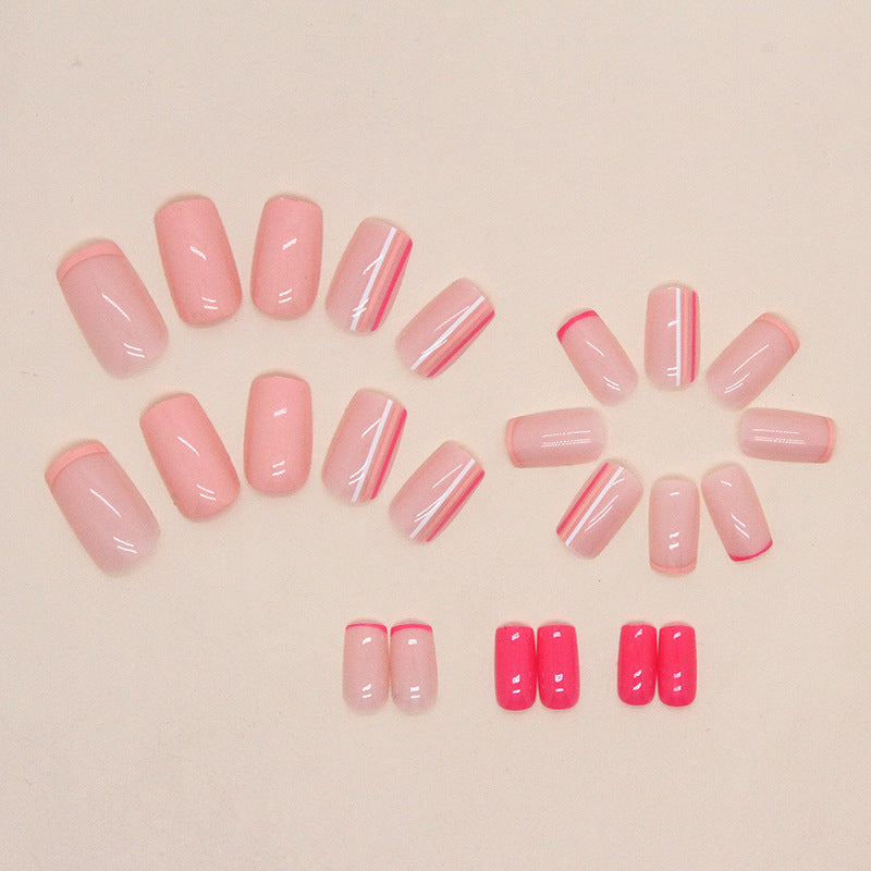 Minimalist Pink Striped French Nails, Rose and INS Style