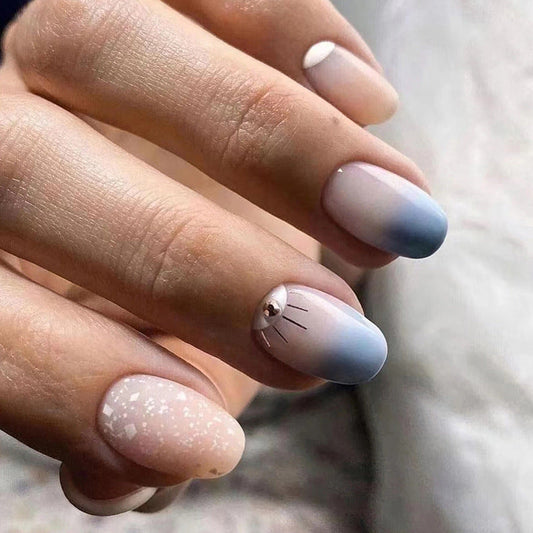 Round Oval Gradient Sun Eyes Nails, Sky Blue Flash