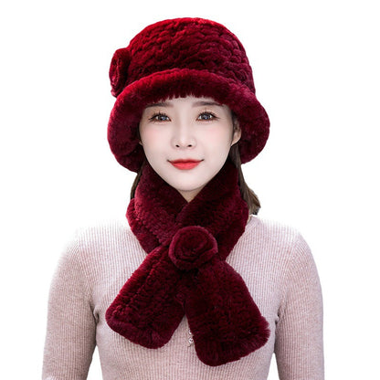 Warm Real Rabbit Fur Hat & Scarf Set - Ear Flap Design