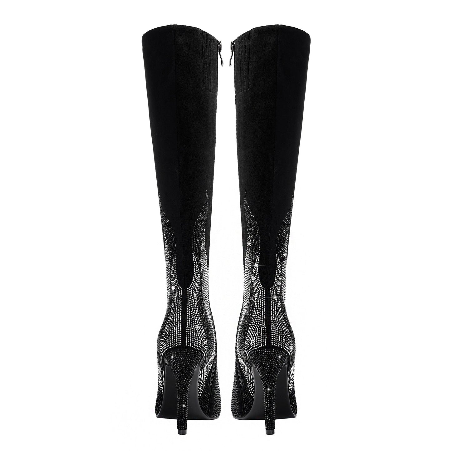 Colorful Rhinestone Embellished Pointed Toe Stiletto Knee-High Boots-Homeunderwear