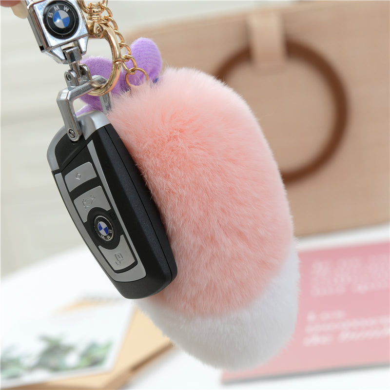 Cute Pink Fuzzy Charm - Real Rabbit Fur Accessory