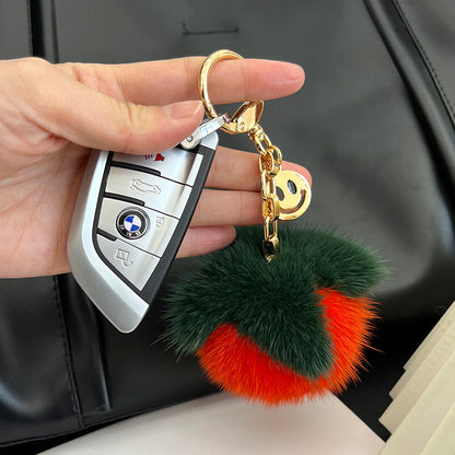 Lucky Mink Fur Persimmon Charm Keychain & Bag Decor