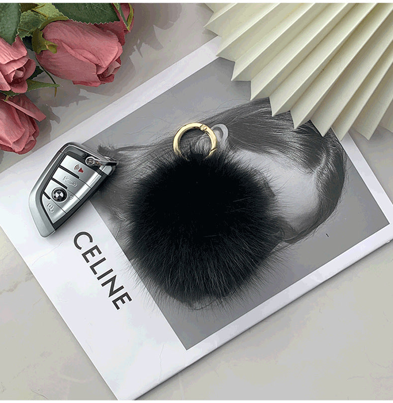 Fox Fur Pom Pom Keychain & Car Charm - Small Size