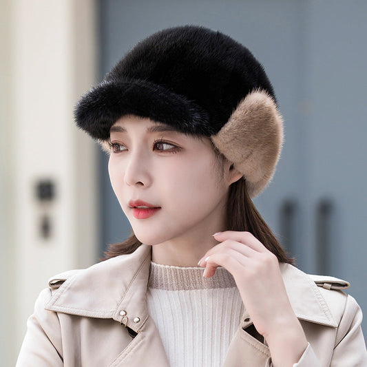 Warm Mink Fur Ear Flap Baseball Cap - Stylish Winter Accessory