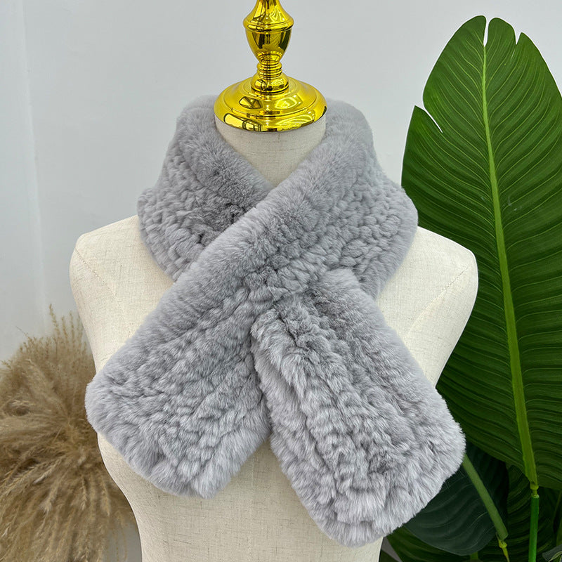 Hand-Knitted Real Rabbit Fur Scarf - Winter Accessory