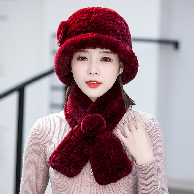 Warm Real Rabbit Fur Hat & Scarf Set - Ear Flap Design