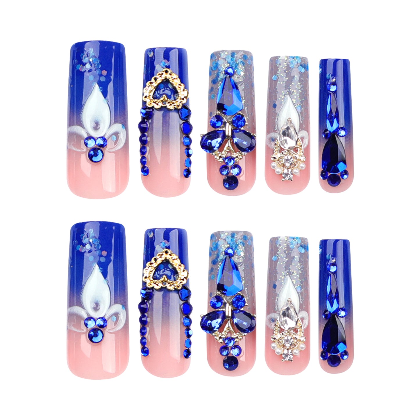 French Waterpipe Square Nail Tips with Sparkling Diamonds