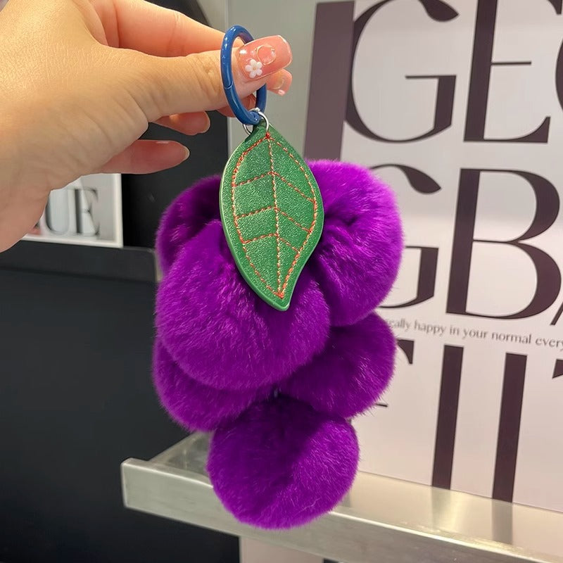 Purple Grapes Real Rabbit Fur Keychain - Bag Charm