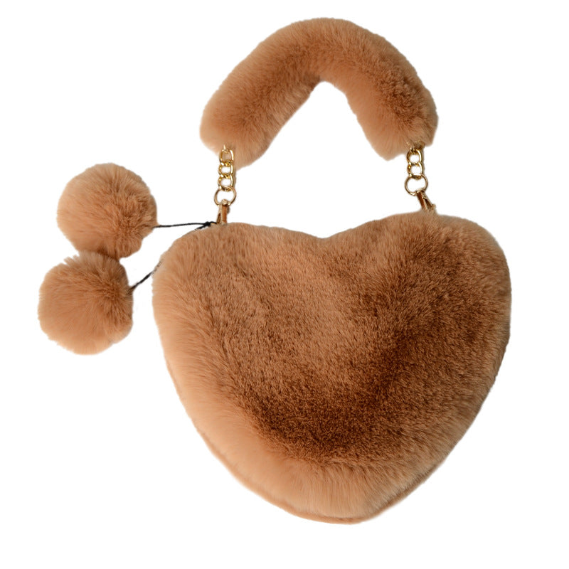 Trendy Heart Shaped Fuzzy Handbag, Clutch