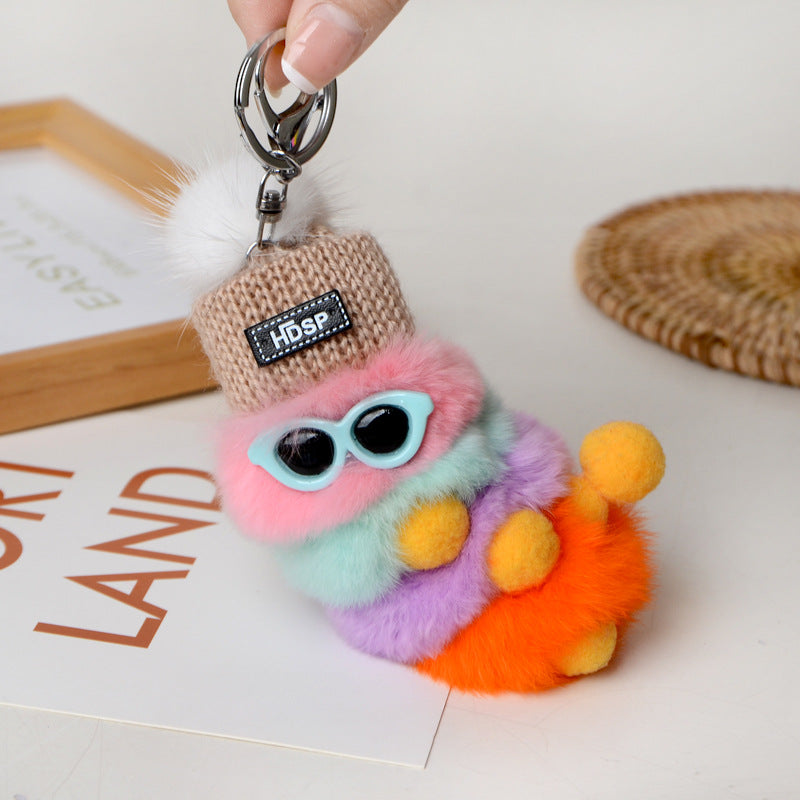 Cute Fuzzy Caterpillar Keychain - Faux Fur Accessory