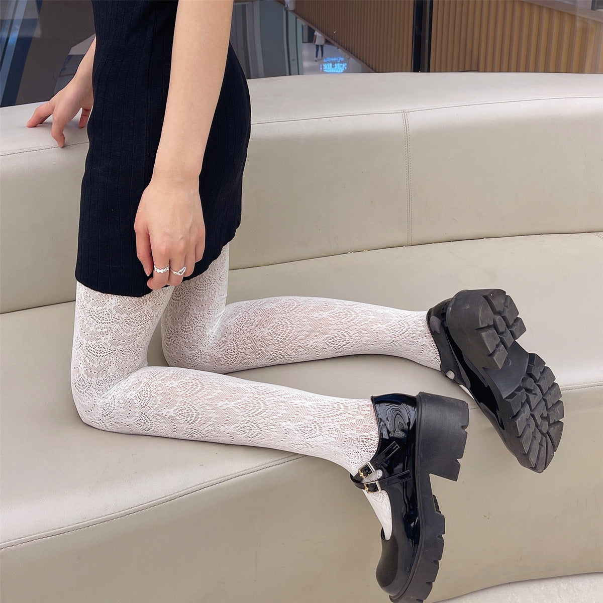 Sexy Jacquard Hollow Mesh Socks Loli Girl Bottom Pantyhose