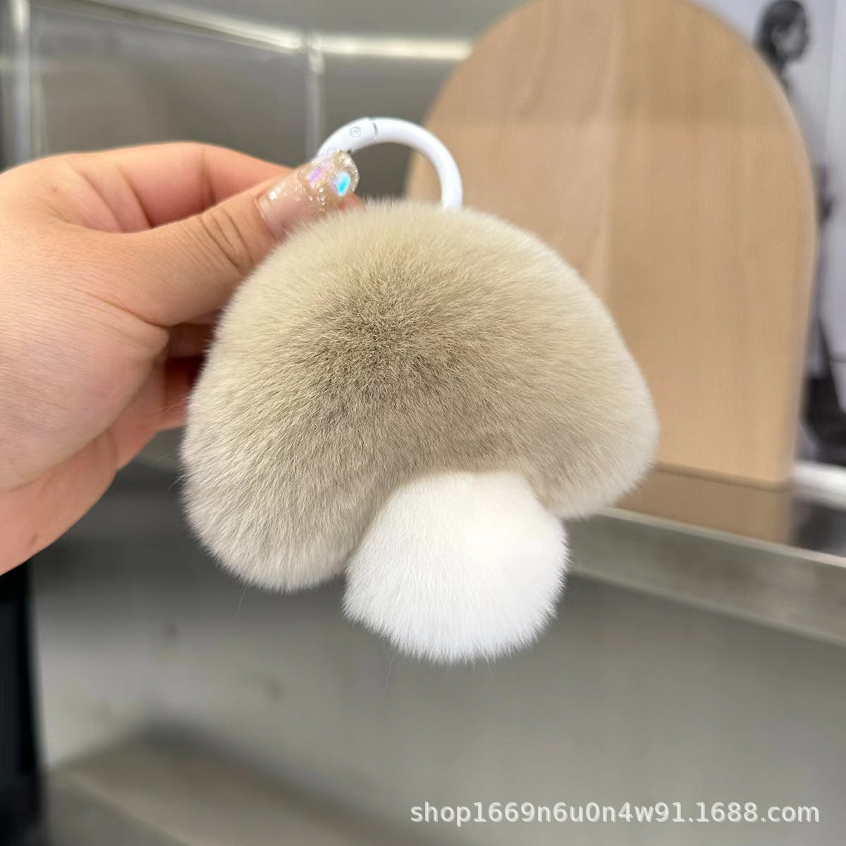 Cute Real Rabbit Fur Mushroom Keychain - Trendy Car Accessory