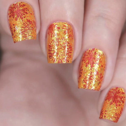 2025 New Year Orange Glitter Red Fireworks Nail Tips