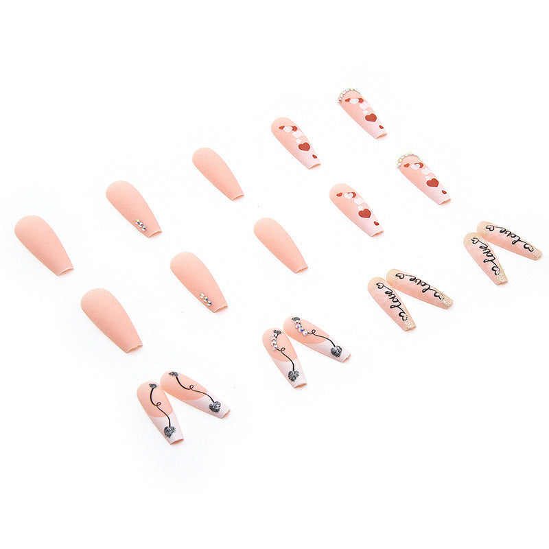 Long Ballet Nail Tips with Embossed Diamonds and Blush