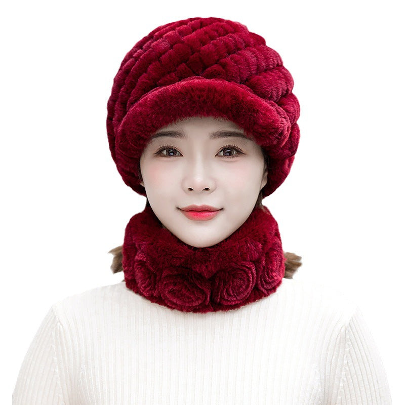 Warm Real Rabbit Fur Cap & Scarf Set - Stylish Winter Wear