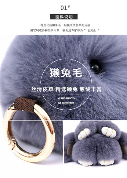 Real Rabbit Fur Lying Rabbit Keychain Car Accessory