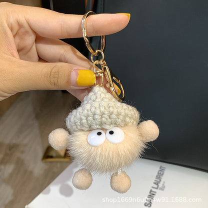 Cute Mink Fur Pom Pom Bag Charm - Stylish Accessory